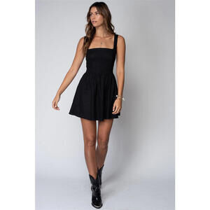 Stillwater Black Story Tank Square Neck Linen Corset Short Mini Dress Size Small